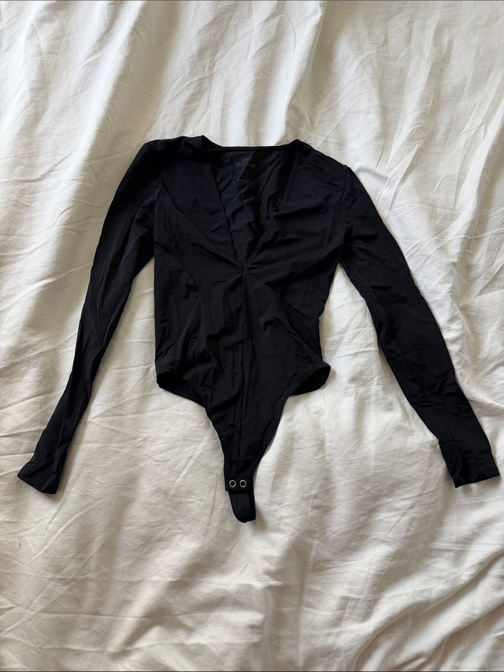 Good American Black Long Sleeve V-Neck Bodysuit